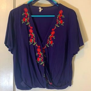 Navy blue, floral embroidered,